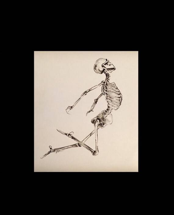 Skeleton With Flowers Drawing